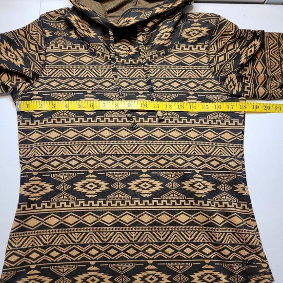 Kavu Skylar Cowl Neck Gold Black Southwestern Aztec Print Pullover - Picture 6 of 7
